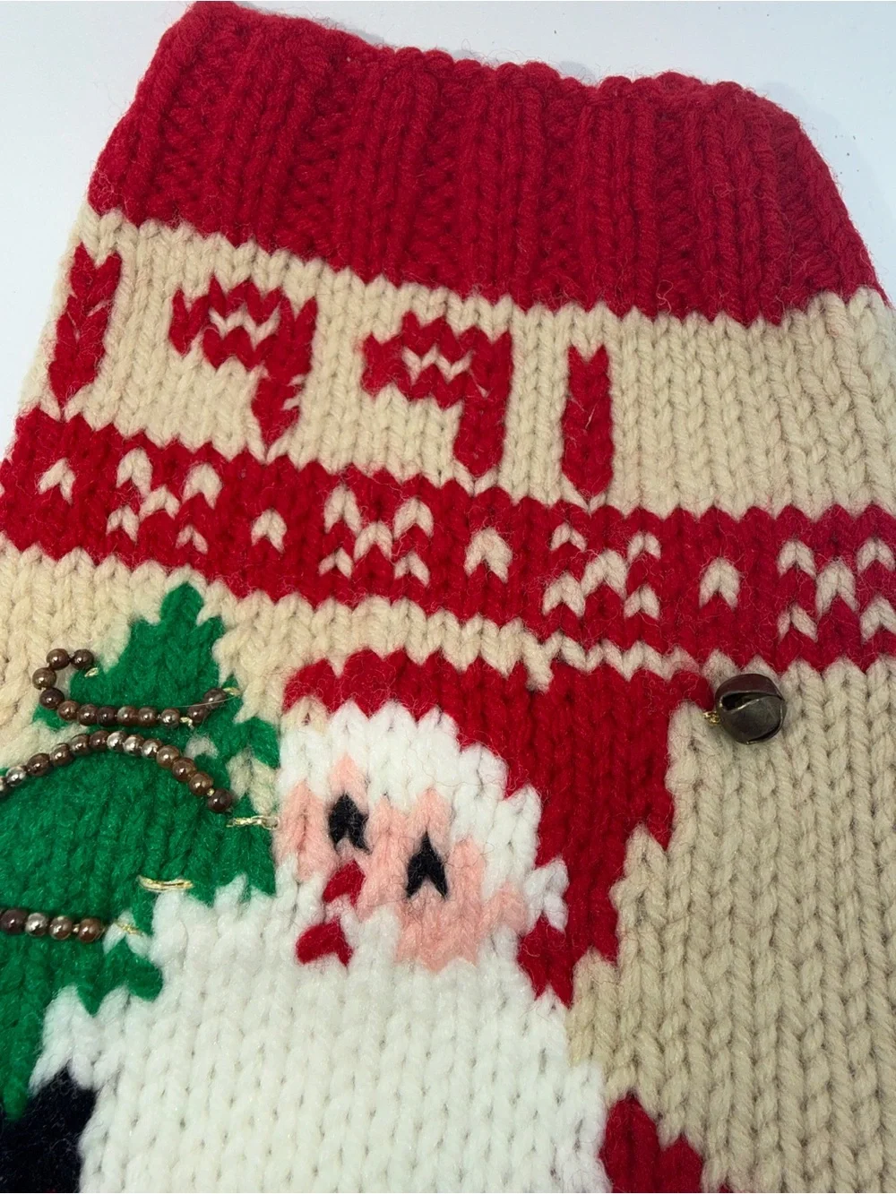 Stocking Christmas 1991 Handmade Knitted Embellished Rare Vtg Santa
